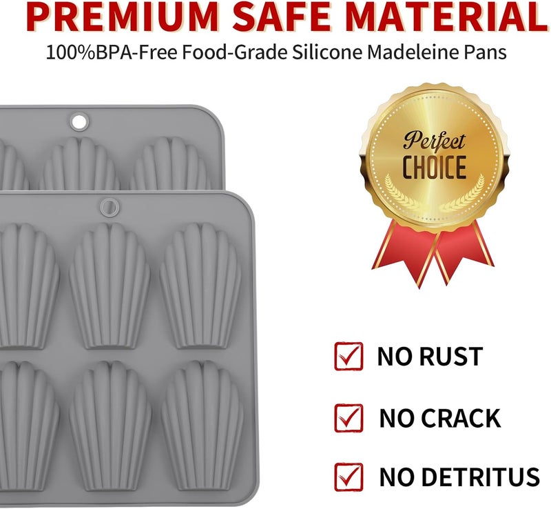BIGOWL 4 Pack Madeleine Pans for Baking, 6 Cavity Shell Shape Baking Mold Nonstick Cookie Cake Pan for Oven (Grey) - Image 3